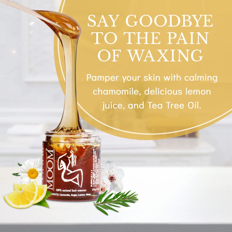 MOOM - Organic Sugar Wax Hair Removal Kit for Underarm, Face & Bikini, Infused with Tea Tree Oil, Includes Wax Strips & Sticks, Ideal for Sensitive Skin - 6 oz - Image 3
