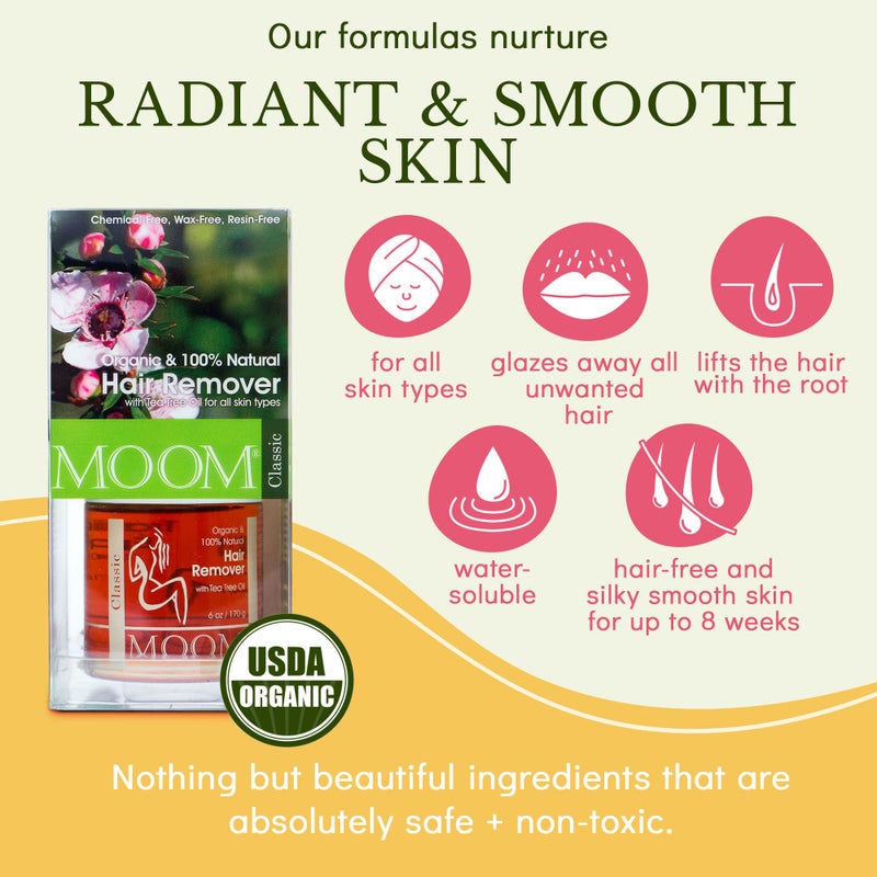MOOM - Organic Sugar Wax Hair Removal Kit for Underarm, Face & Bikini, Infused with Tea Tree Oil, Includes Wax Strips & Sticks, Ideal for Sensitive Skin - 6 oz - Image 4