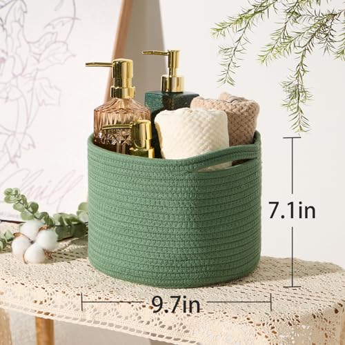 MiniArk Small Basket for Organizing | Cube Shelf Closet Storage Baskets | 9.7×9.7×7.1” | Woven Rope Gift Basket | Nursery | Round 3 Packs Green - Image 3