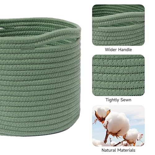 MiniArk Small Basket for Organizing | Cube Shelf Closet Storage Baskets | 9.7×9.7×7.1” | Woven Rope Gift Basket | Nursery | Round 3 Packs Green - Image 2