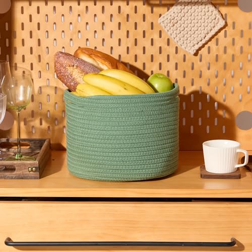 MiniArk Small Basket for Organizing | Cube Shelf Closet Storage Baskets | 9.7×9.7×7.1” | Woven Rope Gift Basket | Nursery | Round 3 Packs Green - Image 5