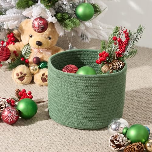 MiniArk Small Basket for Organizing | Cube Shelf Closet Storage Baskets | 9.7×9.7×7.1” | Woven Rope Gift Basket | Nursery | Round 3 Packs Green - Image 4