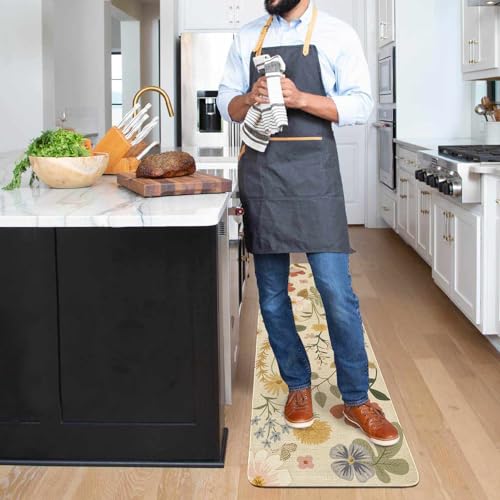 Xsinufn Boho Kitchen Mat Set of 2,Strawberry Floral Modern Farmhouse Kitchen Rugs and Mats Non Skid Washable,Bohemia Runner Rugs with Rubber Backing for Kitchen Decor Accessories (17"x47"+17"x30") - Image 4