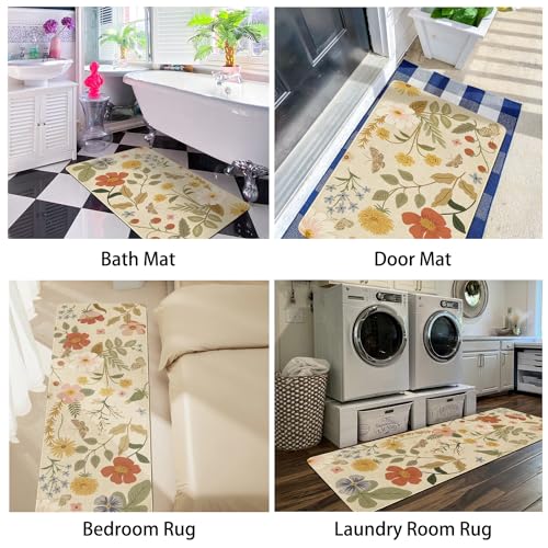 Xsinufn Boho Kitchen Mat Set of 2,Strawberry Floral Modern Farmhouse Kitchen Rugs and Mats Non Skid Washable,Bohemia Runner Rugs with Rubber Backing for Kitchen Decor Accessories (17"x47"+17"x30") - Image 5