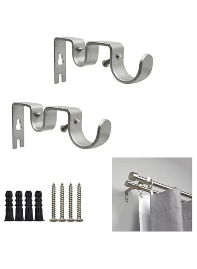 حامل قضيب ستارة مزدوج معدني بقطر 1 بوصة، اللون الفضي، لتثبيت الستائر بشكل قوي ومتين في غرفة النوم أو المعيشة أو الفناء. - Image 1