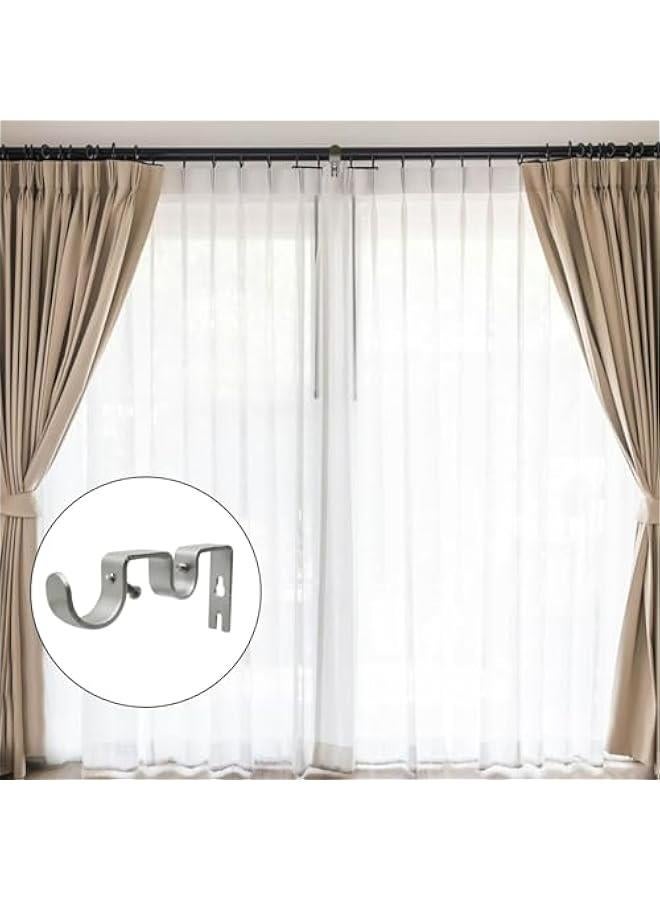 حامل قضيب ستارة مزدوج معدني بقطر 1 بوصة، اللون الفضي، لتثبيت الستائر بشكل قوي ومتين في غرفة النوم أو المعيشة أو الفناء. - Image 5
