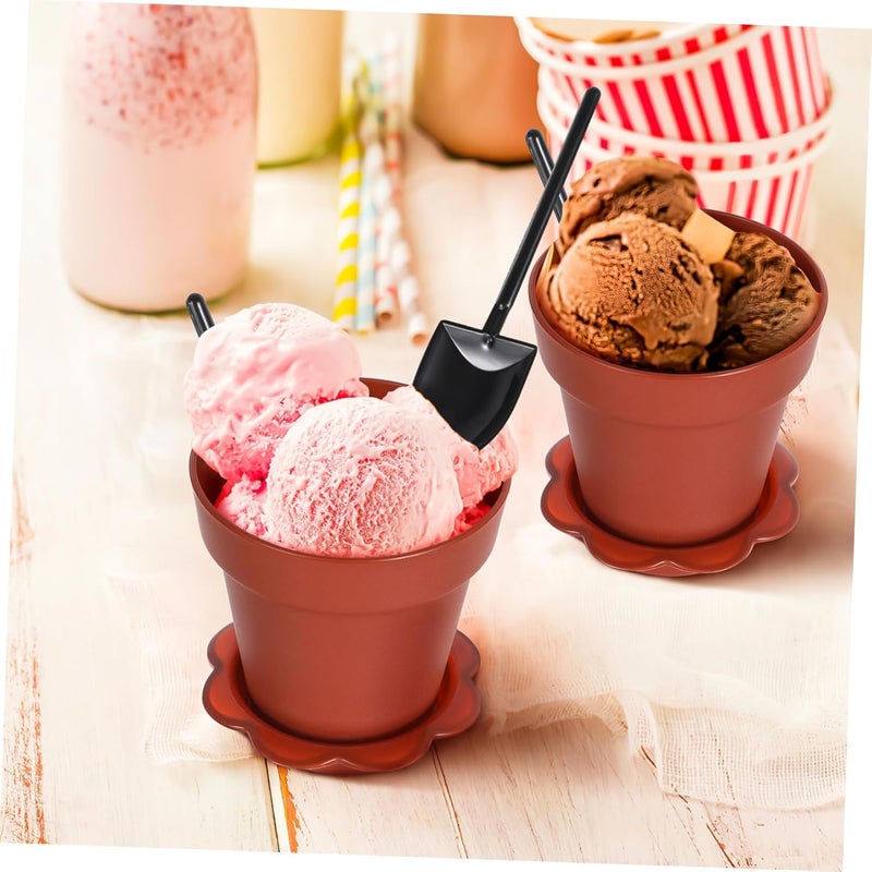 IMIKEYA 20pcs Flower Pot Cupcake Cups with Lid Tray Shovel Spoon Plastic Dessert Containers for Ice Cream Yogurt Mousse for Parties and Events - Image 5