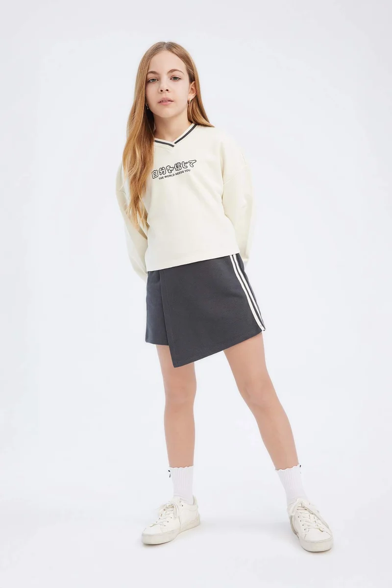 ديفاكتو Girl Printed Sweatshirt Shorts Skirt 2 Piece Set