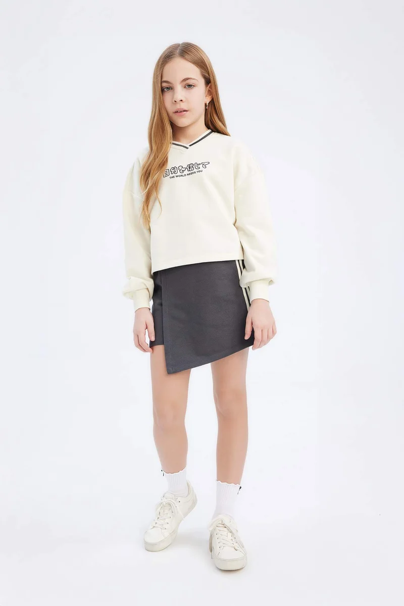 ديفاكتو Girl Printed Sweatshirt Shorts Skirt 2 Piece Set