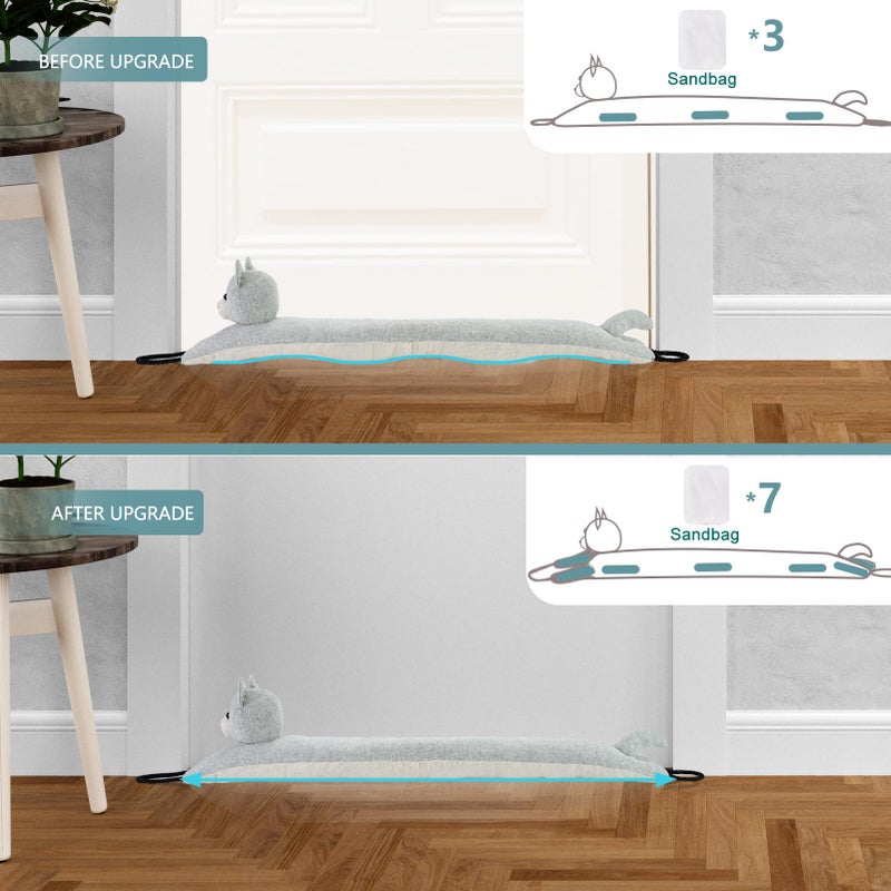 Marwood Under Door Draft Stopper Decorative Wind Stopper 38 inch for Door & Window, Weighted Animal Air Draft Stopper Snake Noise Blocker for Bottom of Door with Hanging Loops - Grey Cat - Image 3