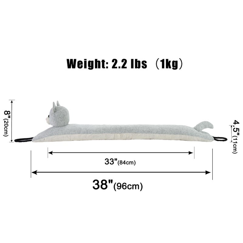 Marwood Under Door Draft Stopper Decorative Wind Stopper 38 inch for Door & Window, Weighted Animal Air Draft Stopper Snake Noise Blocker for Bottom of Door with Hanging Loops - Grey Cat - Image 2