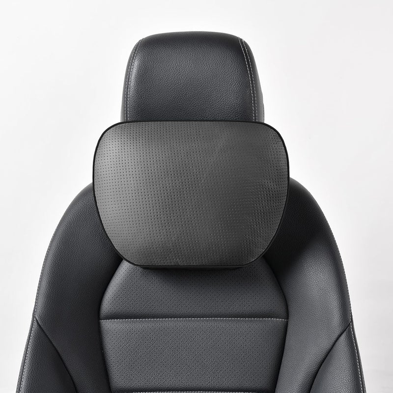 POKSRI Cowhide Genuine Leather Neck Pillow - Adjustable Car Headrest Support - Image 1