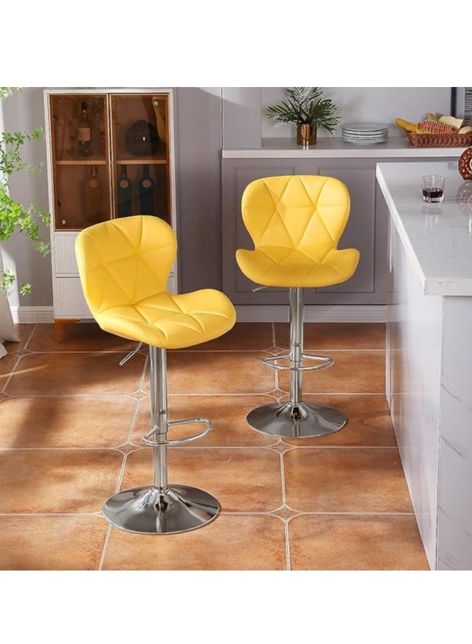 Generic 2 PCS Bar Stools Bar Chairs PU Leather Adjustable Swivel Chair with Back and Footrest Coffee Chair for Home Kitchen（Yellow）  - Image 1