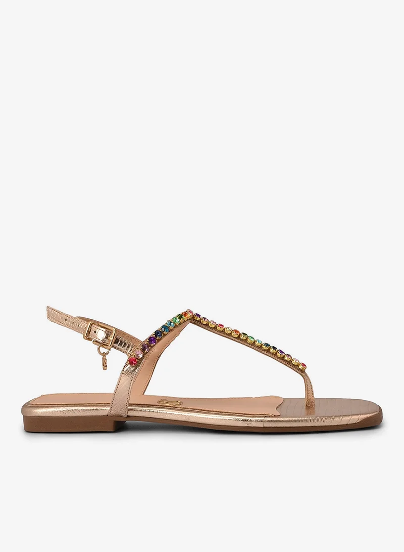 Carmen Steffens Golden Flat Sandal with Crystals
