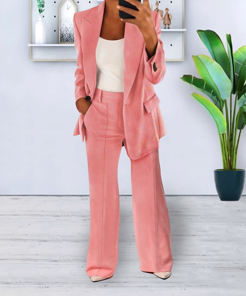 Women's Casual Blazer Suit Set - Stylish 2-Piece Long Pants Outfit, Autumn 2023, Comfortable & Trendy