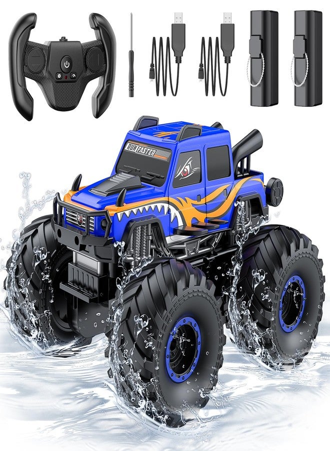 WayEee Remote Control Car Toys for Kids 6+, RC Car Waterproof Monster Truck Toys, Amphibious 4X4 Pickup, All Terrain Off-Road Vehicles, 2.4GHz Remote Control, 1/18 Scale RC Truck Boys Gifts/Blue - Image 1