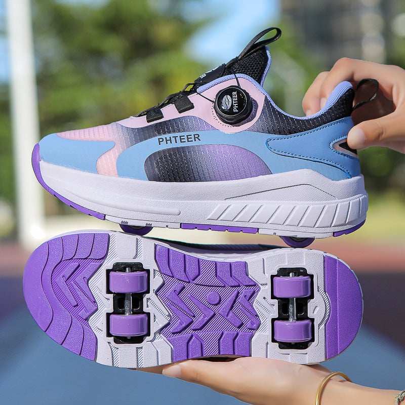 Fashion Heywalk Shoes Mesh Breathable Skates Four-Wheel Skating Shoelace Wheels For Men And Women Children Pulley - Image 1