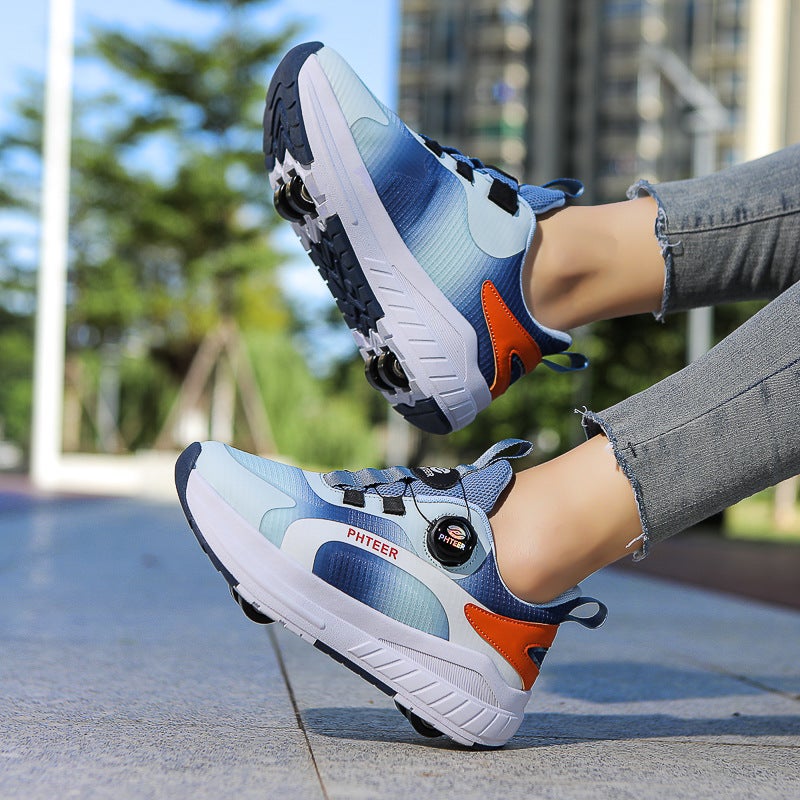Fashion Heywalk Shoes Mesh Breathable Skates Four-Wheel Skating Shoelace Wheels For Men And Women Children Pulley - Image 3