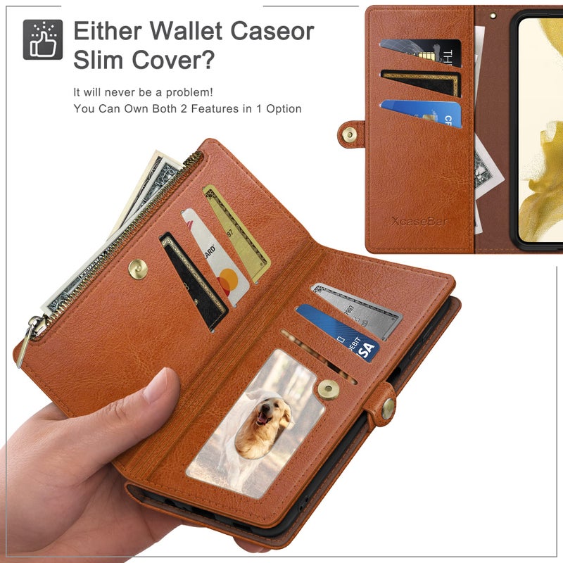 XcaseBar for iPhone SE 3rd/7/8 Wallet case with Zipper Credit Card Holderã€RFID Blockingã€‘, Flip Folio Book PU Leather Phone case Shockproof Cover Women Men for Apple SE case Light Brown - Image 3