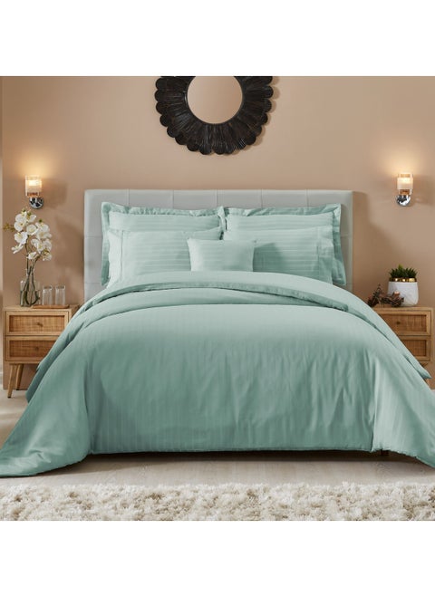 Hotel Style Cotton Comforter 8-Pcs King Size Bed Fits (200 x 200 Cm) Damask Stripe 500 Thread Count All Season Bedding, Sage