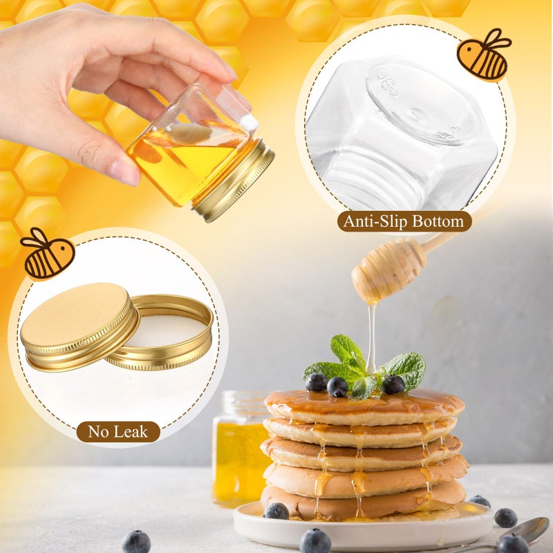 Funnymoom 30 Set 2.5oz Mini Honey Jars with Wooden Dipper and Muslin Cloth Covers Plastic Honey Jars with Gold Lids Hang Tags Decorative Jute Rope for Wedding Birthday Party (Classic) - Image 5