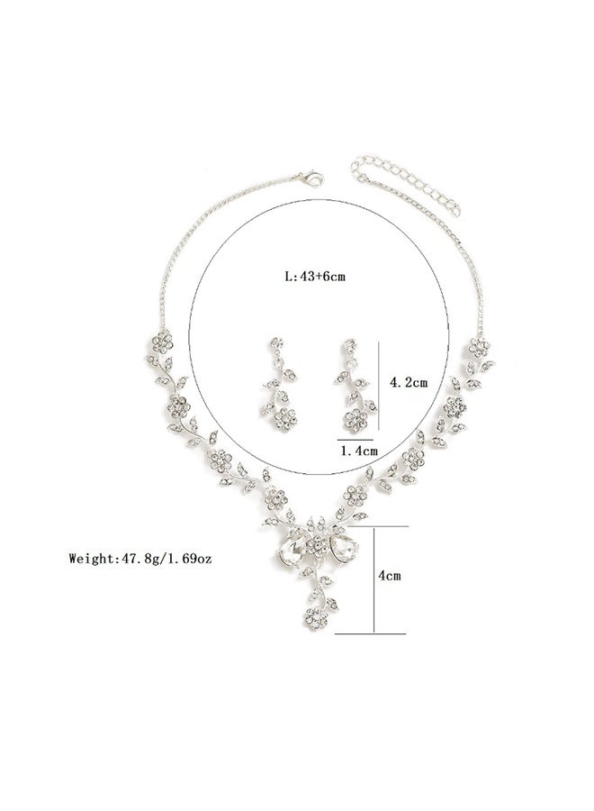 Silver Jewelry Set Prom Necklace Bracelet Earrings Rhinestone Costume Jewelry for Women Bridal Jewelry Set for Wedding Prom Dresses - Image 2