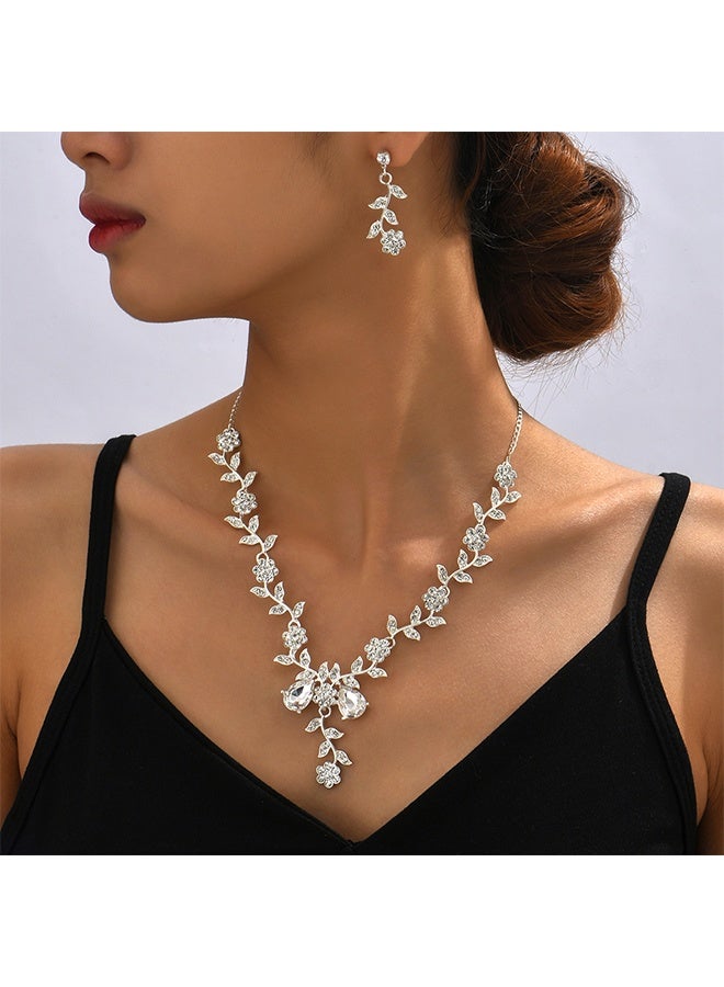 Silver Jewelry Set Prom Necklace Bracelet Earrings Rhinestone Costume Jewelry for Women Bridal Jewelry Set for Wedding Prom Dresses - Image 1