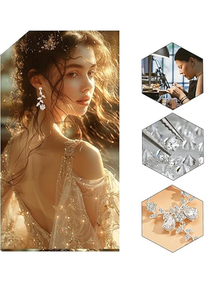 Silver Jewelry Set Prom Necklace Bracelet Earrings Rhinestone Costume Jewelry for Women Bridal Jewelry Set for Wedding Prom Dresses - Image 5