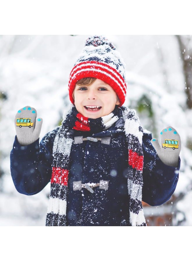 WAWSAM 3 Pairs Kids Knitted Mittens Toddler Winter Gloves Boys Stretch Mittens Magic Full Finger Warm Mittens (3 Pairs-Car) - Image 5