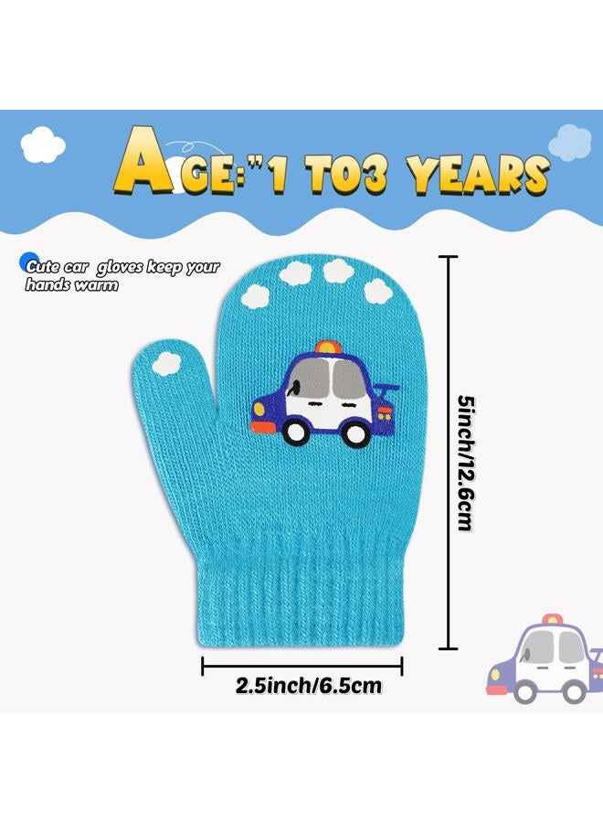 WAWSAM 3 Pairs Kids Knitted Mittens Toddler Winter Gloves Boys Stretch Mittens Magic Full Finger Warm Mittens (3 Pairs-Car) - Image 2