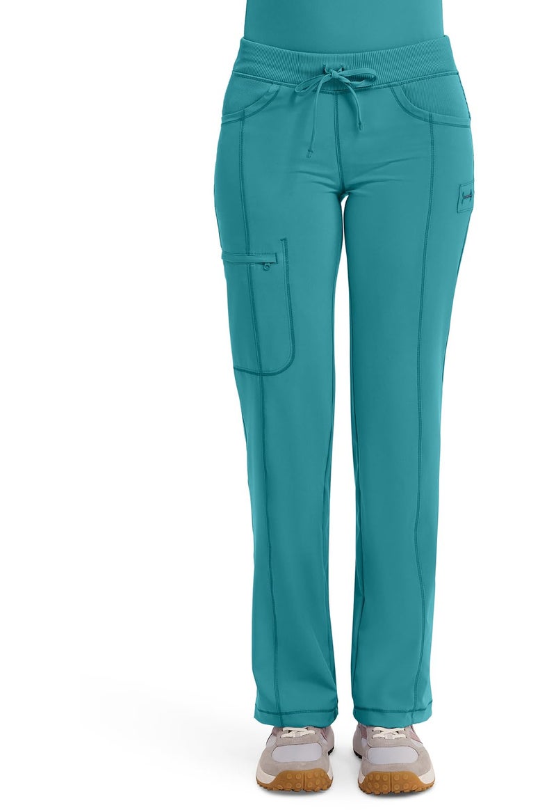 Cherokee Infinity Straight Leg Drawstring Women Scrub Pants 360 Stretch with 4 Pockets 1123A M Teal Blue