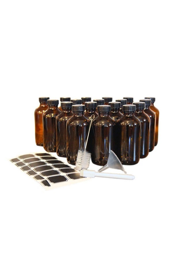 NEVLERS Nevlers 8 Oz Glass Bottles with Lids 18 Pack | Leakproof Amber Glass Bottle Set with Funnel, Labels, Marker, & Cleaning Brush | Small Glass Bottles with Lids for Oils, Extracts, Fragrances, & More  - Image 1