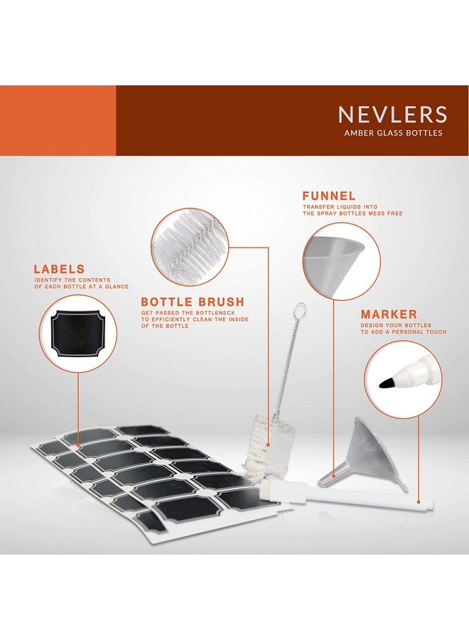 NEVLERS Nevlers 8 Oz Glass Bottles with Lids 18 Pack | Leakproof Amber Glass Bottle Set with Funnel, Labels, Marker, & Cleaning Brush | Small Glass Bottles with Lids for Oils, Extracts, Fragrances, & More  - Image 5