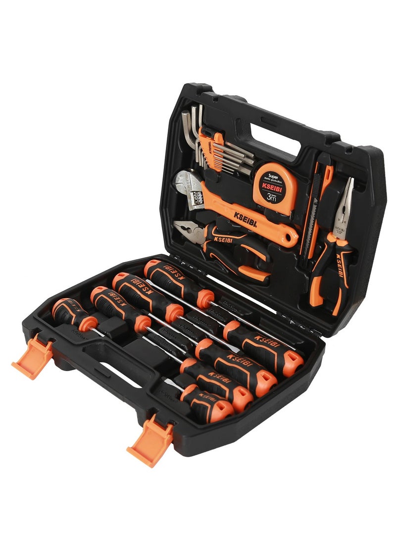 Full Toolset Plastic Box 22-Pc, Plastic, Use On Many Jobs Around the Home. Home Repair, Maintenance and Improvement, Includes Screwdrivers in Several Sizes, Pliers, Wrenches and Multi-Sizes Sockets Tool Set.