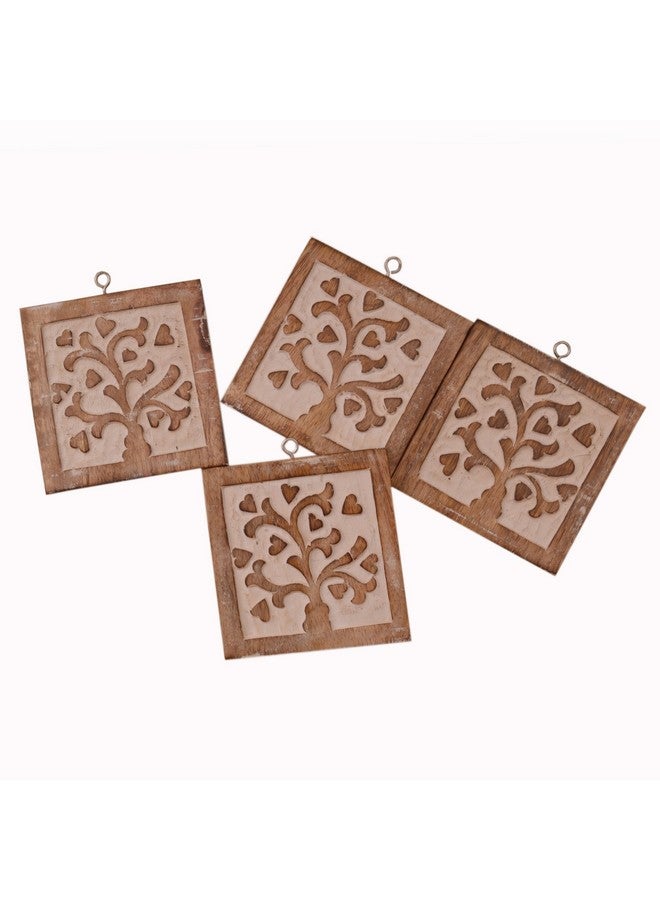 Purpledip Wooden Coasters Set 'Fascinating Flora': Doubles Up As Wall Panel Set (10937) - Image 1