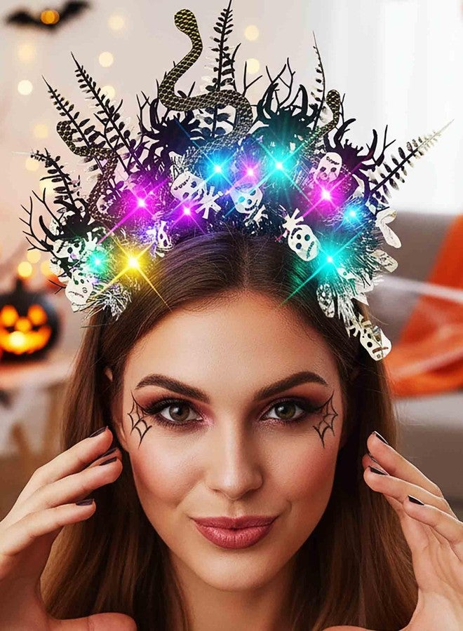 كامبسيس طوق رأس على شكل ثعبان مضيء بتقنية LED من كامبسيس، وعصابات شعر على شكل جمجمة سوداء لامعة من ميدوسا، وإكسسوارات شعر تنكرية ليوم الموتى للنساء - Image 4