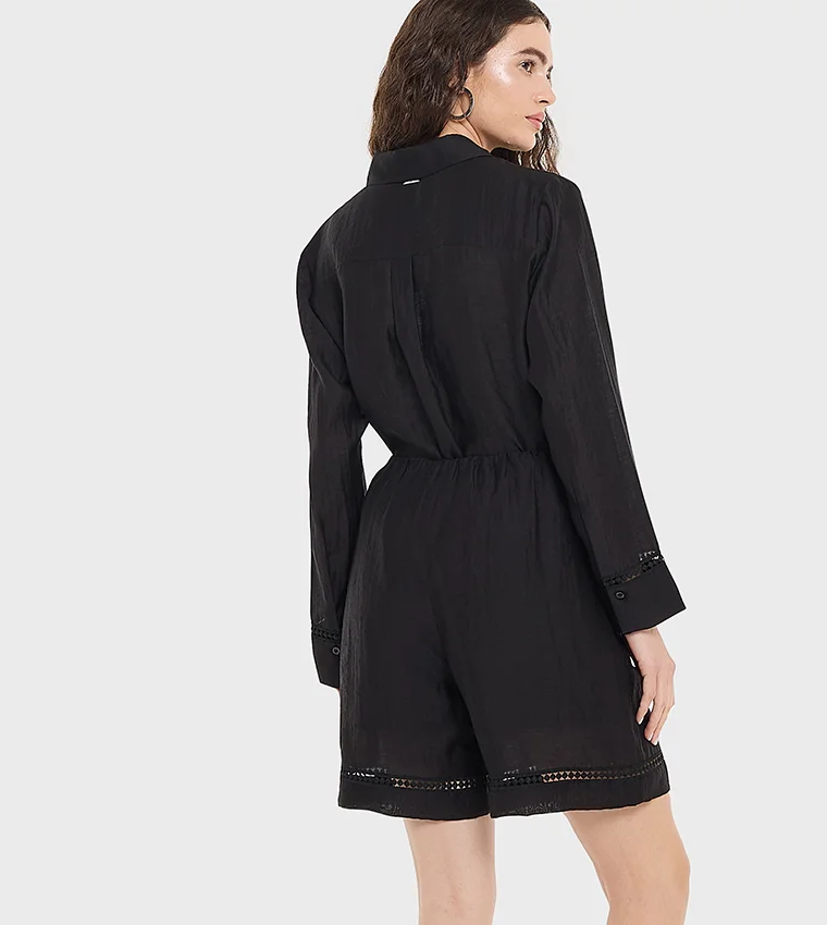بي سي بي جي BCBG Slub Solid Shorts With Lace