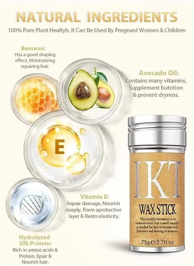 IKT Hair Wax Stick Strong and Long Lasting Hold Non Greasy Styling Wax for Flyaways Edge Frizz Hair Suitable for Unisex, 75g / 2.7fl.oz  - Image 2