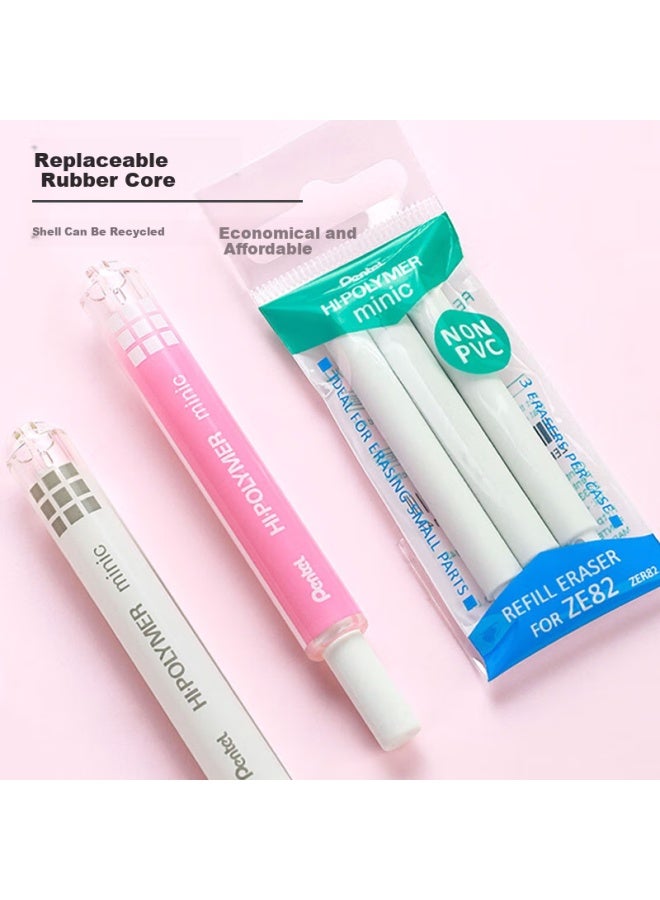 Pentel ممحاة بانتيل ميني القابلة للسحب، ممحاة محمولة إبداعية للطلاب مع نواة قابلة للتعبئة للرسم الفني ز82 وردي - Image 3