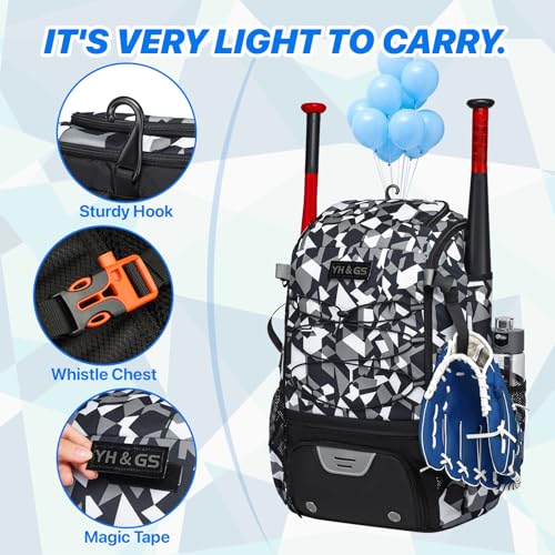 GOTECH Softball Bag for Youth & Adults, Baseball Bag with Fence Hook, Lightweight Bat Backpack with Shoe Compartment, Large Main Compartment for Helmet - Image 3