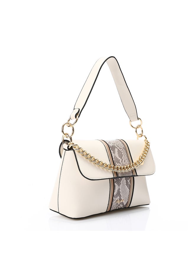 DejaVu Decorative Chain Reptile Shoulder Bag - Cream & Brown  - Image 1