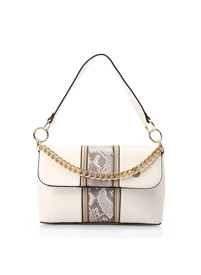 DejaVu Decorative Chain Reptile Shoulder Bag - Cream & Brown  - Image 4