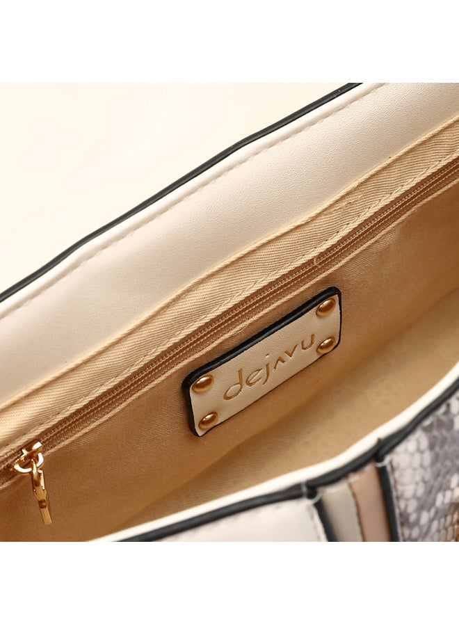 DejaVu Decorative Chain Reptile Shoulder Bag - Cream & Brown  - Image 3