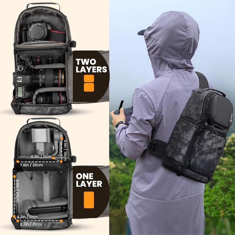 TARION Camera Bag Sling Camera Shoulder Bag Waterproof Photo Backpack SLR with Rain Cover Camera Bag Compatible with DSLR SLR Camera Lens Tripod (TR-S, Black) - Image 4