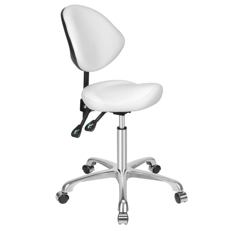 Kaleurrier Kaleurrier Ergonomic Rolling Swivel Saddle Stool with Wheels  Hydraulic Lifting Height Adjustable Saddle Chair for Clinic Hair Salon Lab Kitchen Office Drafting Chairs White with Back 