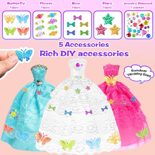 iBayda 139pcs 11.5-inch Fashion Doll and Wardrobe Playset: Wedding Dress, Outfits, Shoes, Bags, Necklace, DIY Stickers Accessories - Image 3