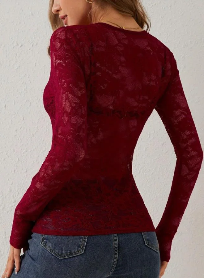 YUNIQEE Maroon Nylon Printed Regular Top