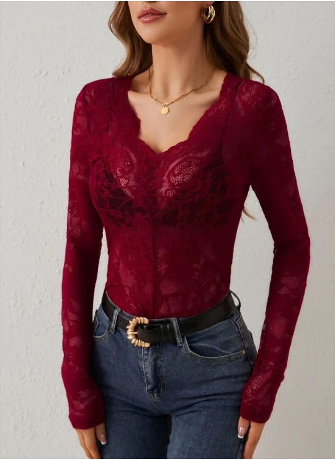 يونيكي Maroon Nylon Printed Regular Top