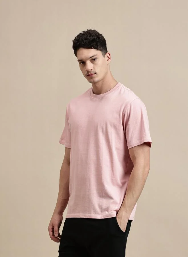 ECOLORE Men Pink Crew Neck 100% Cotton Comfort Fit T-Shirt