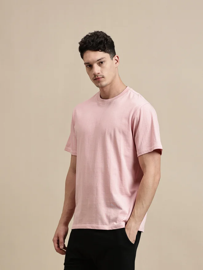 ECOLORE Men Pink Crew Neck 100% Cotton Comfort Fit T-Shirt